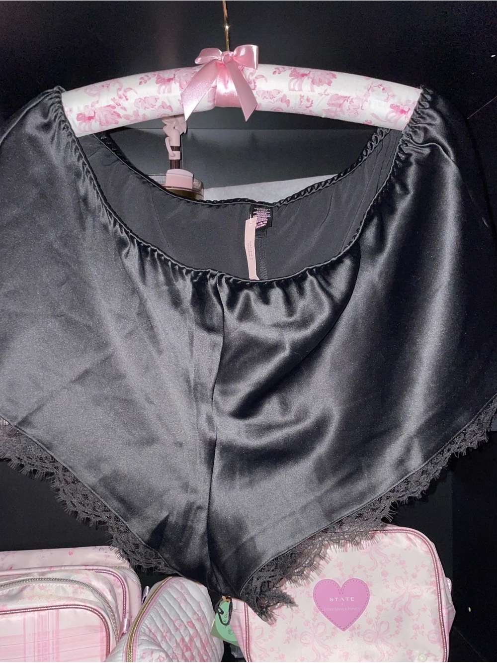 Victoria’s Secret XL black satin lace pajama shorts